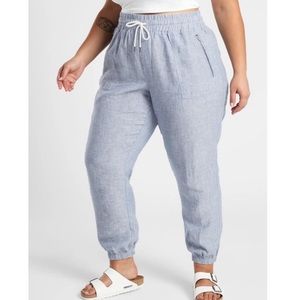 Athleta Cabo Linen joggers. Light blue chambray color